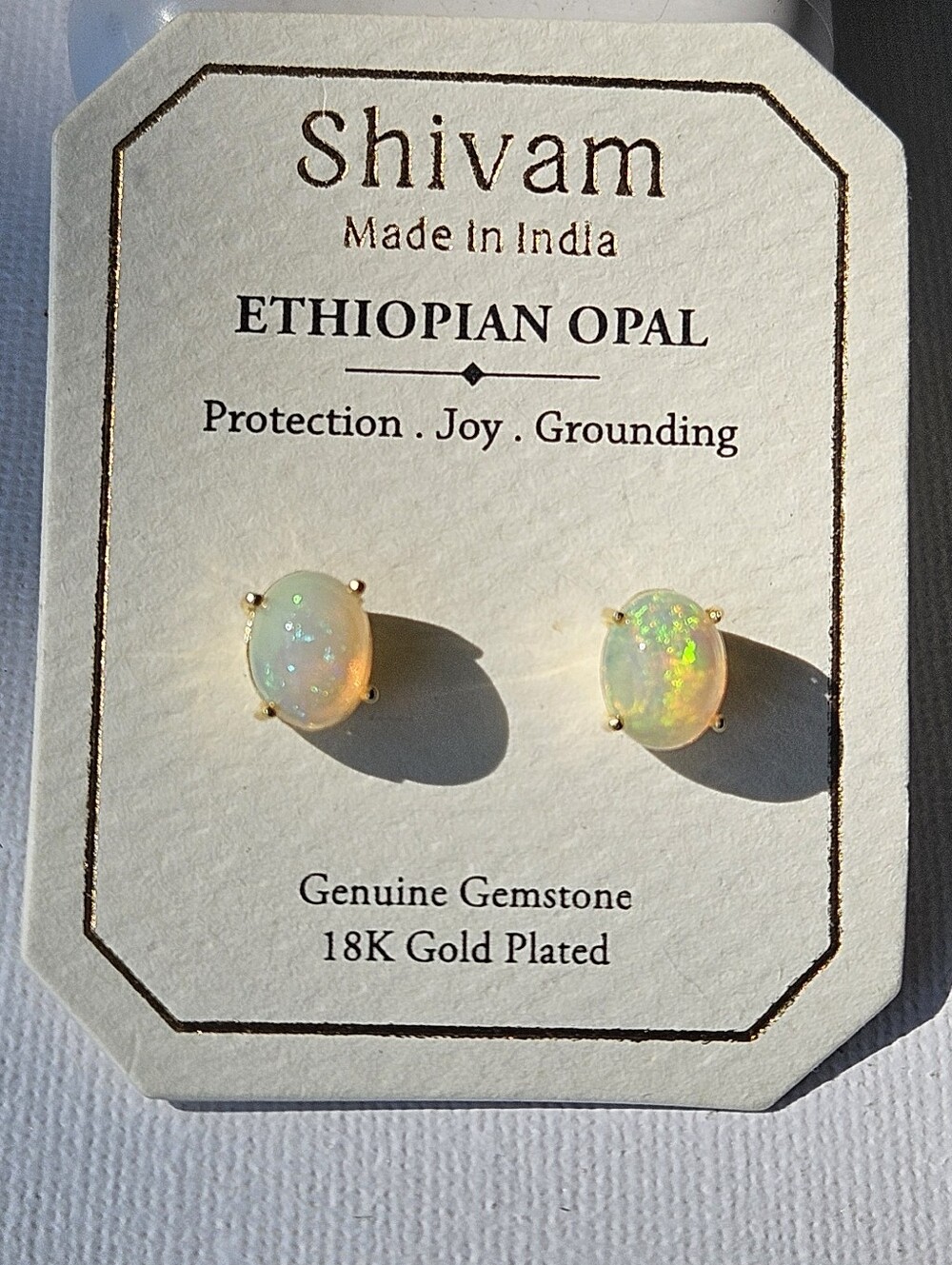 Shivam Ethiopian Opal Stud Earrings in Opalescent White